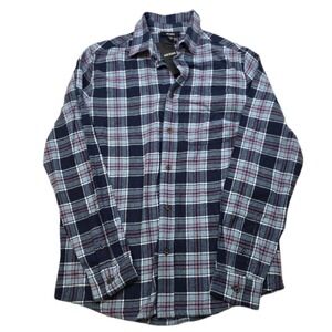 HEDGE Flannel Shirt Mens Small Blue Plaid Long Sleeve Button Up NEW